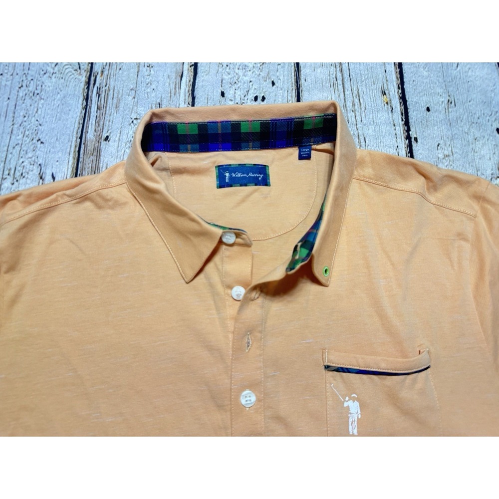 William Murray Golf Polo Shirt Men's L Orange Scotch Plaid Lined Stretch Logo - Picture 4 of 10